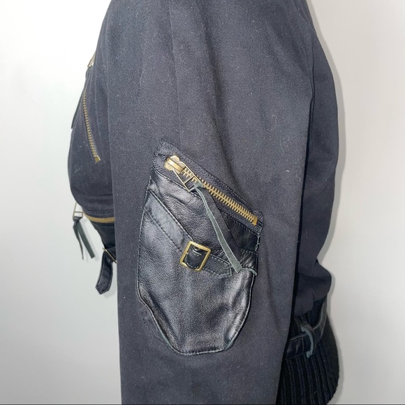 Roberta Scarpa Cotton Leather Moto Bomber Jacket Black Size 6 Italy - Picture 11 of 14